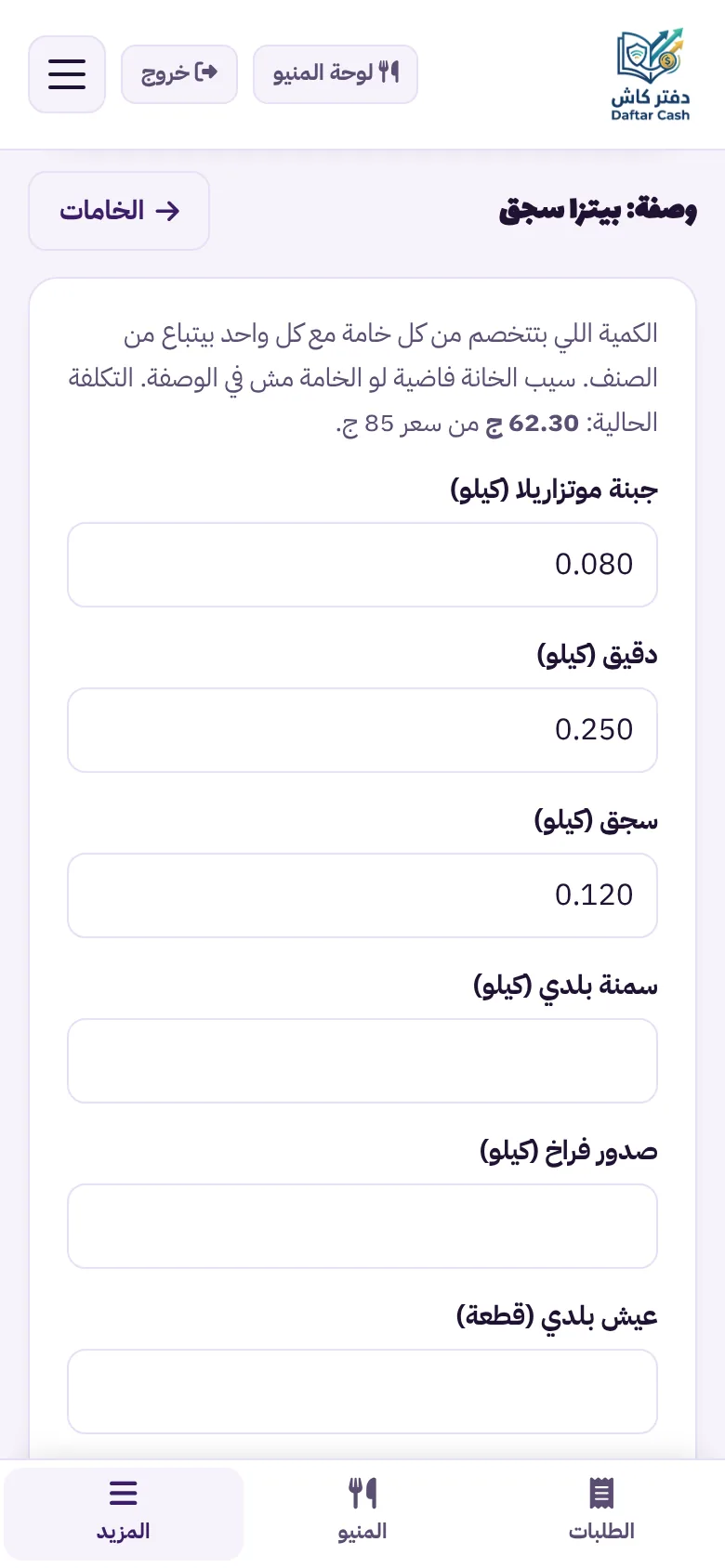 وصفة بيتزا سجق: كمية كل خامة بالكيلو والتكلفة الحالية للطبق مقارنة بسعره